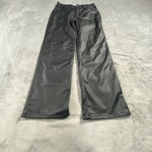 H&M Black Faux Leather Wide Leg Pants High Rise Size 10